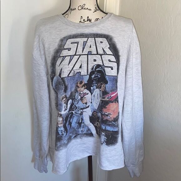 Star Wars Movie Casual Distressed Graphic Gray Pullover Lightweight Sweatshirt - Picture 1 of 8